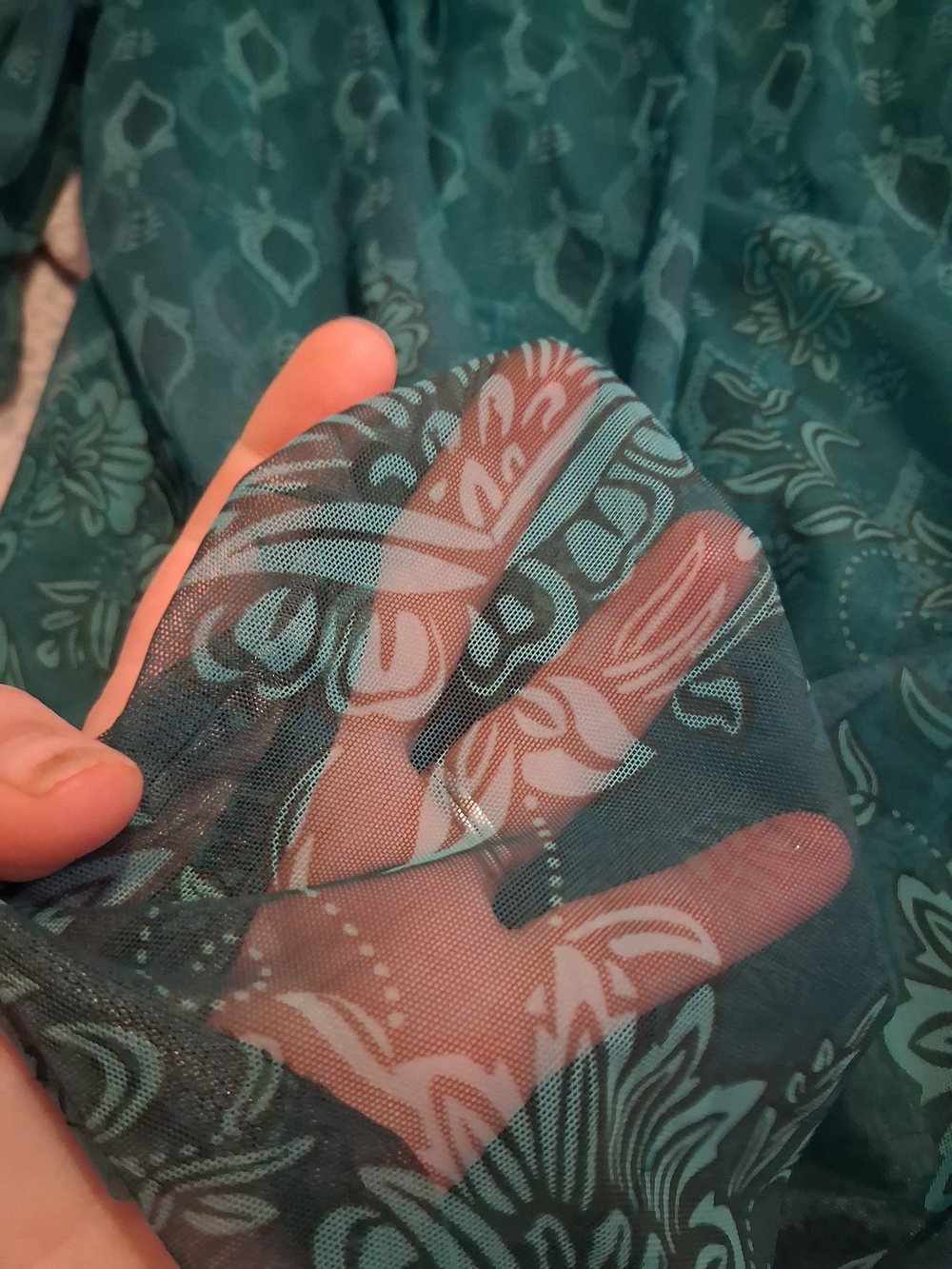 SHEIN Teal Floral Sheer Tunic Top - Picture 5 of 5